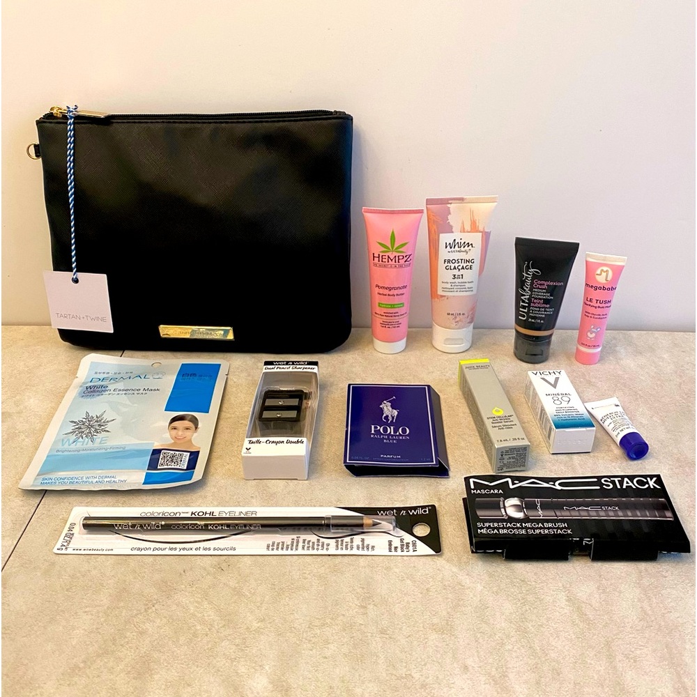 Faux Black Leather Makeup Bag With Samples